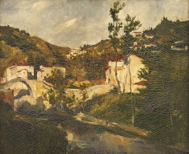 John Henry Twachtman (American, 1853-1902) Florence, Italy, Near Fiesole, c. 1880-81: John Henry Twachtman (American, 1853-1902) Florence, Italy, Near Fiesole, c. 1880-81 oil on board inscribed This painting of / Florence Italy near Fiesole / is the work of John Twachtman. / J. Rolshov