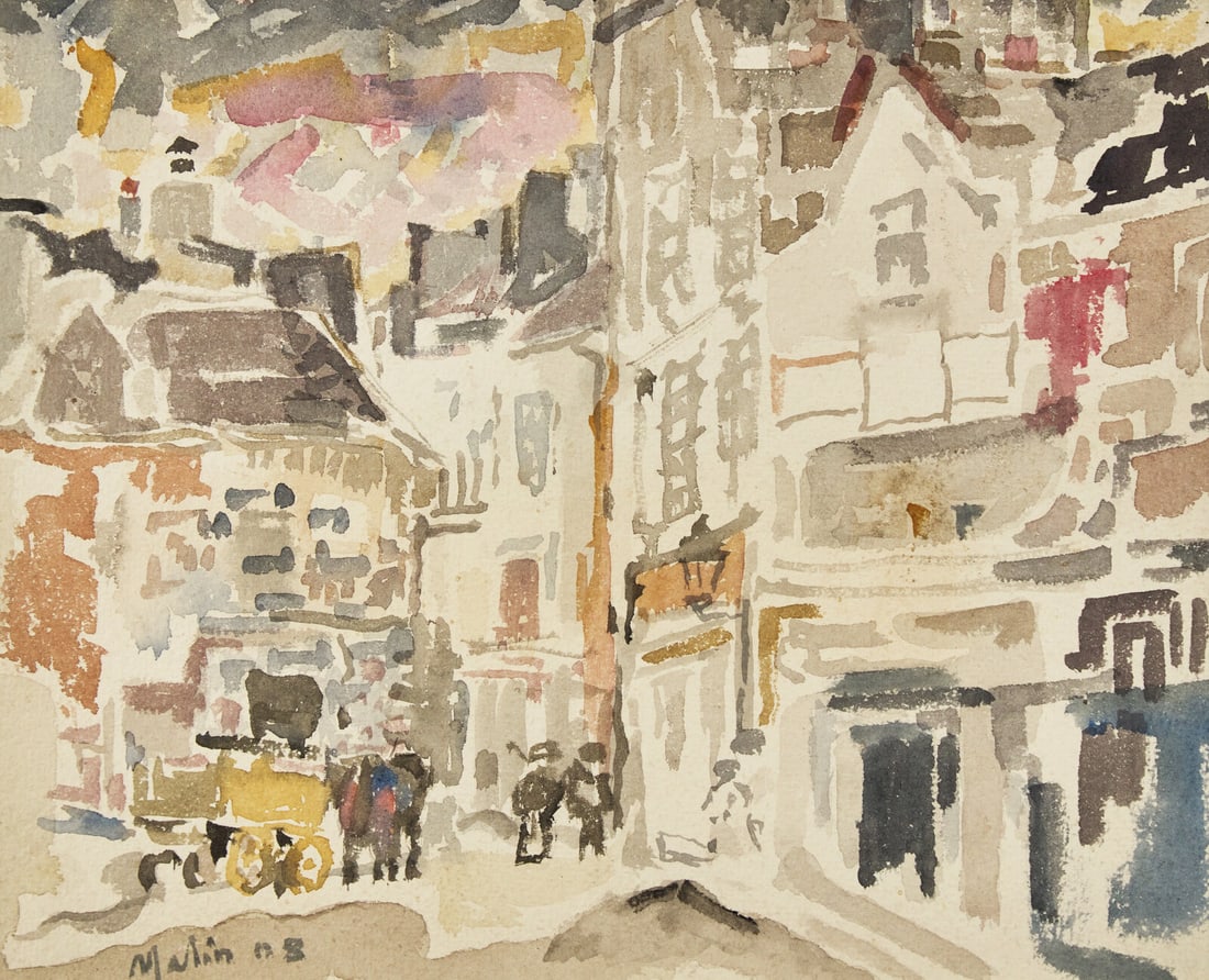 John Marin (American, 1870-1953) From the Square, Montmarte, 1908: John Marin (American, 1870-1953) From the Square, Montmarte, 1908 watercolor on paper signed Marin and dated (lower left); also titled center left (under mat) 10 x 13 3/4 in. From the Estate of L. W.
