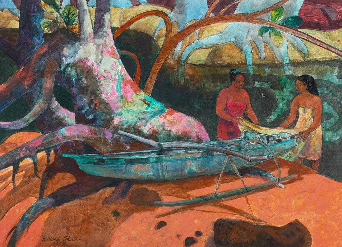 Millard Sheets (American, 1907-1989) In the Islands, 1979: Millard Sheets (American, 1907-1989) In the Islands, 1979 oil on canvas signed Millard Sheets and dated (lower left) 29 x 40 in. Property from an Important East Coast Estate Provenance: The Artist. Ac