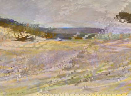 Wolf Kahn (American/German, 1927-2020) Green Mountain Orchards, 1978: Wolf Kahn (American/German, 1927-2020) Green Mountain Orchards, 1978 oil on canvas signed W Kahn (lower right); also inscribed #30 and dated (on the reverse) and titled (stretcher) 28 x 38 in. Provena
