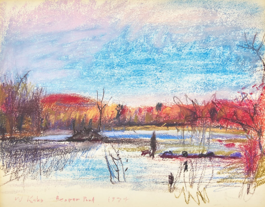 Wolf Kahn (American/German, 1927-2020) Beaver Pond, 1974: Wolf Kahn (American/German, 1927-2020) Beaver Pond, 1974 pastel on paper signed W Kahn, dated, and titled (lower left) 11 x 14 in. Property from the Serr and Shannon Collection, Warehouse Art Museum P