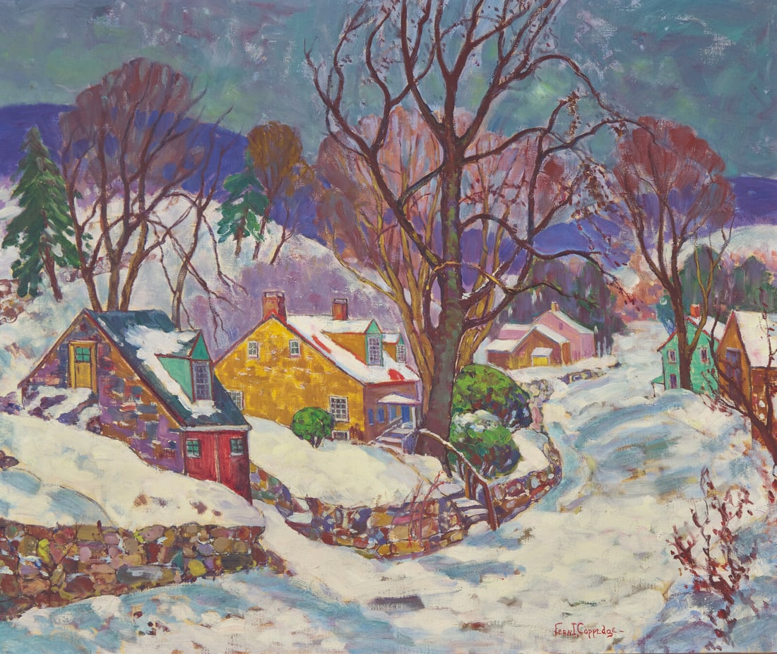 Fern Isabel Coppedge (American, 1888-1951) Winter, Bucks County: Fern Isabel Coppedge (American, 1888-1951) Winter, Bucks County oil on canvas signed Fern I. Coppedge (lower right) 25 x 30 in. We wish to thank Les and Sue Fox for confirming the authenticity of the