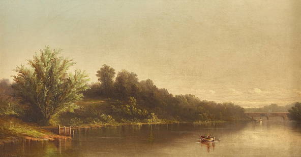 Thomas Bigelow Craig (American, 1849-1924) View of the Schuylkill: Thomas Bigelow Craig (American, 1849-1924) View of the Schuylkill oil on canvas signed T.B. Craig (lower left) 16 x 30 in. This lot is located in Philadelphia. Provenance: Alexander Benson