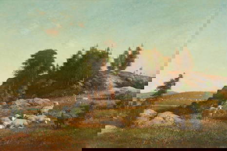 Joseph Foxcroft Cole (American, 1837-1892) Landscape with Sheep, 1871: Joseph Foxcroft Cole (American, 1837-1892) Landscape with Sheep, 1871 oil on canvas signed J. Foxcroft Cole and dated (lower left) 26 x 38 in. Property from a Midwest Institution This lot is