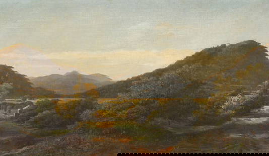 George Bacon Wood Jr. (American, 1832-1910) Mountain Landscape, 1867: George Bacon Wood Jr. (American, 1832-1910) Mountain Landscape, 1867 oil on canvas signed G.B. Wood Jr. and dated (lower left) 14 x 24 in. This lot is located in Philadelphia. Provenance: Private
