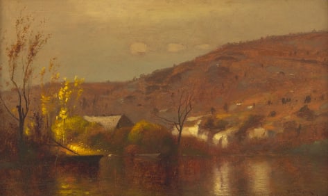John Francis Murphy (American, 1853-1921) Landscape with Boat and House