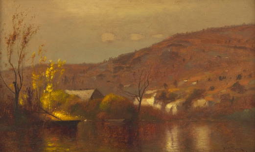 John Francis Murphy (American, 1853-1921) Landscape with Boat and House: John Francis Murphy (American, 1853-1921) Landscape with Boat and House oil on board signed JF Murphy (lower right) 6 x 10 in. This lot is located in Philadelphia. Provenance: Babcock Galleries, New