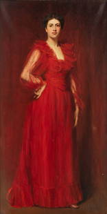 Isaac Henry Caliga (American, 1857-1934) Portrait (Alice Taft Herrick), c. 1892: Isaac Henry Caliga (American, 1857-1934) Portrait (Alice Taft Herrick), c. 1892 oil on canvas signed I.H. Caliga (upper left) 73 1/2 x 37 3/4 inches. From the Collection of Laura N. R. Roberts This