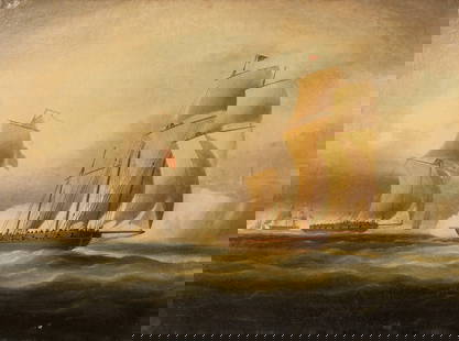 Thomas Buttersworth (British, 1768-1842) Frigates Engaged in Battle: Thomas Buttersworth (British, 1768-1842) Frigates Engaged in Battle oil on canvas signed TButtersworth and indistinctly dated (lower right) 18 1/8 x 24 1/4 in. This lot is located in Chicago. 