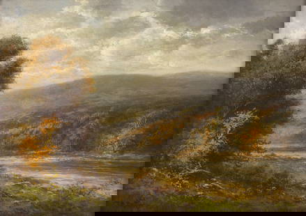 Thomas B. Griffin (American, 1858-1918) On the Susquehanna: Thomas B. Griffin (American, 1858-1918) On the Susquehanna oil on canvas signed J.B. Griffin (lower left) 10 x 14 in. This lot is located in Philadelphia. Provenance: Private Collection,