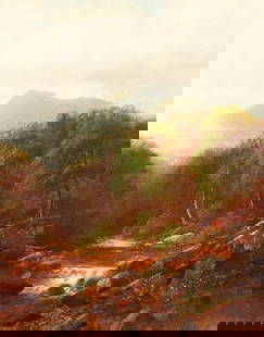 Joseph Antonio Hekking (American, 1830-1903) Mountain Landscape: Joseph Antonio Hekking (American, 1830-1903) Mountain Landscape oil on canvas signed J.A. Hekking (lower right) 17 x 14 in. This lot is located in Chicago. Provenance: Weiner Eisele Gallery of Fine
