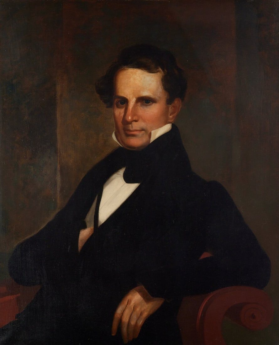 American School, 19th Century, Portrait of George Miltenberger: American School, 19th Century Portrait of George Miltenberger oil on canvas 34 x 28 in. Property from the Family Collection of Dr. Percival Eaton, Jr., Provincetown, Massachusetts This lot is located 