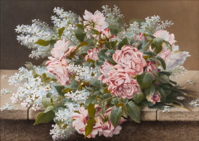 Raoul Maucherat de Longpre (French, 1843-1911) Roses on a Tabletop