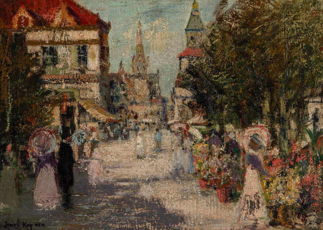 James Kay (Scottish, 1858-1942) City Market: James Kay (Scottish, 1858-1942) City Market oil on canvas signed James Kay RSW (lower left) 10 x 14 inches. Property from the Selma Orentreich Tanner Estate, New York, New York. This lot is located in