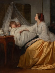 Attributed to David Hardy, (British, 19th Century), Interior with a Mother and Sleeping Children