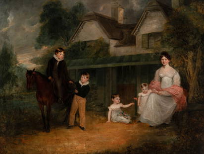 Attributed to Benjamin Robert Haydon (British, 1786-1846) Elizabeth M. Mason and Children, c. 1825: Attributed to Benjamin Robert Haydon (British, 1786-1846) Elizabeth M. Mason and Children, c. 1825 oil on canvas 28 x 36 in. This lot is located in Chicago. Provenance: Grand Rapids Art Museum (labele