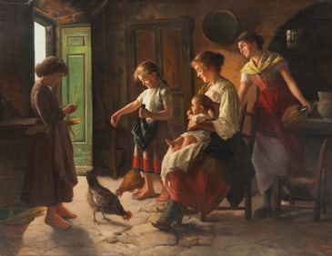 S. Fortini (Italian, 19th/20th Century) Feeding the Hens