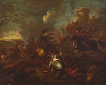 Follower of August Querfurt (German, 1696-1761) Battle Scene