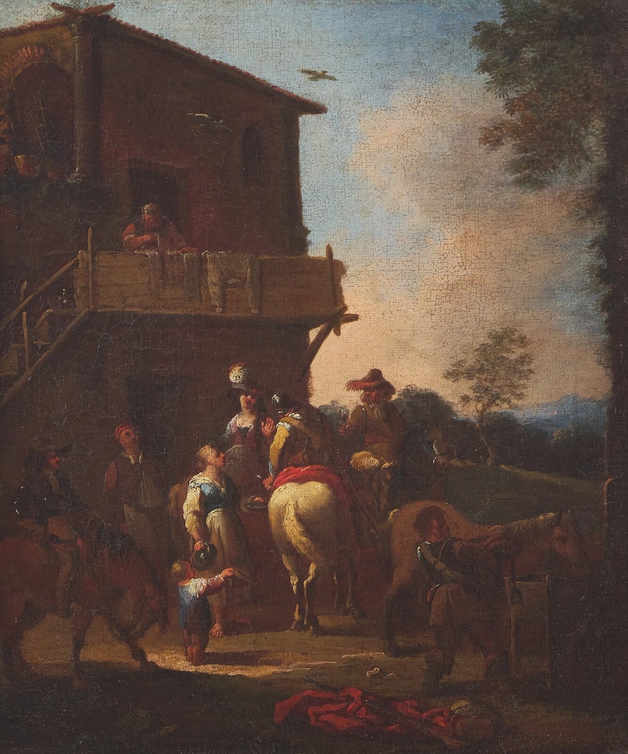 Circle of Barent Gael (Dutch, 1630-1698) Travelers by an Inn (1 of 3)