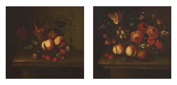 Italian School, 19th Century, Mixed Fruits and Flowers (a pair of paintings)