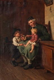 Felix Schlesinger (German, 1833-1910) Grandfather with His Two Grandchildren