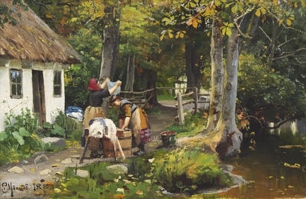 Peder Mørk Mønsted (Danish, 1859-1941) Washing Day, 1883
