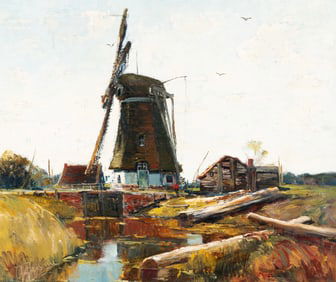 Anthony Thieme (American, 1888-1954) A Dutch Windmill