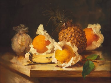 Ben Austrian (American, 1870-1921) Still Life with Pineapple and Wrapped Oranges