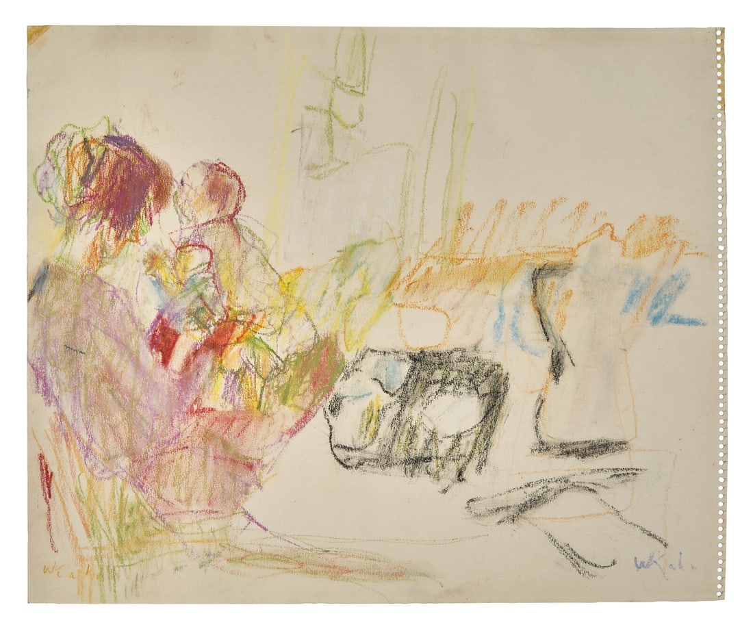 Wolf Kahn (American/German, 1927-2020) Mother and Child, 1959: Wolf Kahn (American/German, 1927-2020) Mother and Child, 1959 pastel on paper signed WKahn (lower right); signed (lower left) 13 7/8 x 16 7/8 in. Property from the Serr and Shannon Collection, Warehou