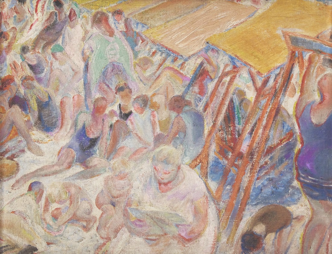 Henry Bainbridge McCarter (American, born c. 1864-1942) Beach Scene: Henry Bainbridge McCarter (American, born c. 1864-1942) Beach Scene oil on canvas laid to board bears a Henry McCarter Original' PAFA stamp (on the reverse) 14 1/4 x 18 1/4 in. Property from the Inger