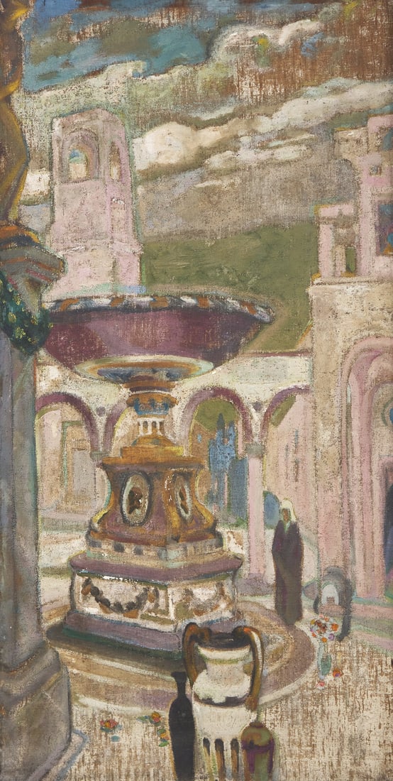 Henry Bainbridge McCarter (American, born c. 1864-1942) Italian Fountain Place: Henry Bainbridge McCarter (American, born c. 1864-1942) Italian Fountain Place oil on canvas bears a Henry McCarter Original PAFA' stamp (on the reverse) 44 x 23 in. Property from the Ingersoll Family