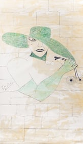 Lee Godie (American, 1908-1994) High Fella in Window (Brick Wall Subject)