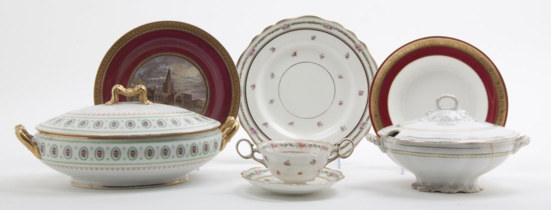 An Assembled American Porcelain Partial Dinner Service,: An Assembled American Porcelain Partial Dinner Service, Burley & Co., Chicago, comprising 10 luncheon plates, 9 soups, 7 soup saucers, each having rose decoration on an ivory ground, 12 soup bowls eac