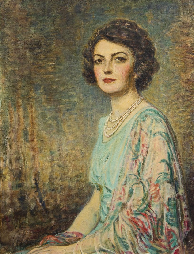 Sigismund Ivanowski, (American, 1875-1944), Portrait of: Sigismund Ivanowski (American, 1875-1944) Portrait of Mrs. Roy Crane oil on canvas 34 x 26 1/4 inches.