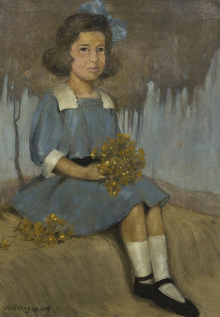 William Robert Hollingsworth, (American, 1910-1944), Po: William Robert Hollingsworth (American, 1910-1944) Portait of a Girl oil on canvas signed Wm. Hollingsworth (lower left) 38 x 27 inches.