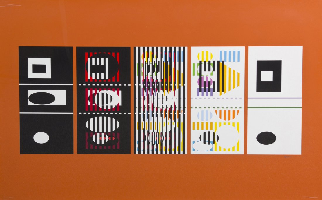 Yaacov Agam, (Israeli, b. 1928), Untitled: Yaacov Agam (Israeli, b. 1928) Untitled screenprint signed Agam (lower right) 29 1/4 x 46 inches. Property from the Collection of Mr. Byron Weis, Chicago, Illinois