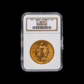 A 1907 Saint Gaudens $20 Gold Coin [NGC MS63]