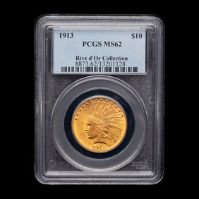 A 1913 Indian Head $10 Gold Coin (PCGS MS62-Rive d'Or Collection)
