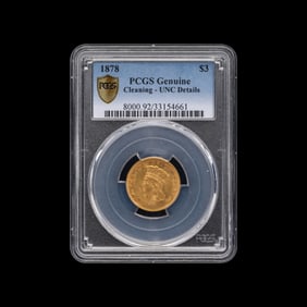 An 1878 Indian Princess $3 Gold Coin [PCGS Unc Details-Cleaned]