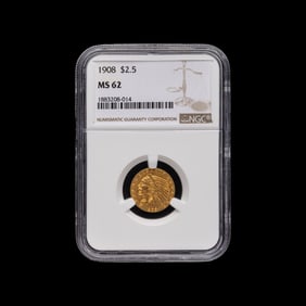 A 1908 Indian Head $2.50 Gold Coin [NGC MS62]