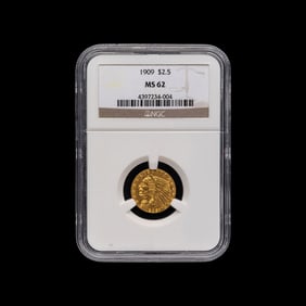 A 1909 Indian Head $2.50 Gold Coin [NGC MS62]