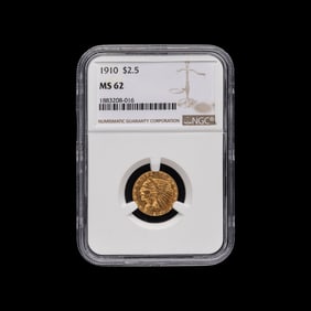 A 1910 Indian Head $2.50 Gold Coin [NGC MS62]