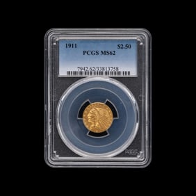 A 1911 Indian Head $2.50 Gold Coin [PCGS MS62]