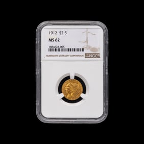 A 1912 Indian Head $2.50 Gold Coin [NGC MS62]