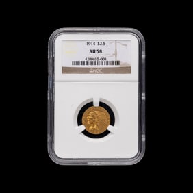 A 1914 Indian Head $2.50 Gold Coin [NGC AU58]