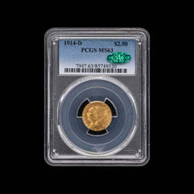 A 1914-D Indian Head $2.50 Gold Coin [PCGS MS63; CAC Green Sticker]