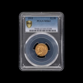 A 1915 Indian Head $2.50 Gold Coin [PCGS MS63]