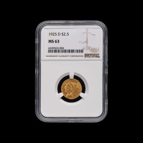 A 1925-D Indian Head $2.50 Gold Coin [NGC MS63]