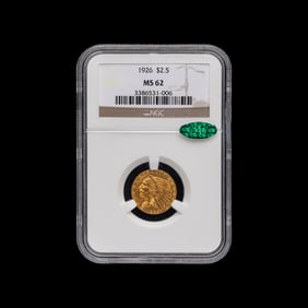 A 1926 Indian Head $2.50 Gold Coin [NGC MS62: CAC Green Sticker]
