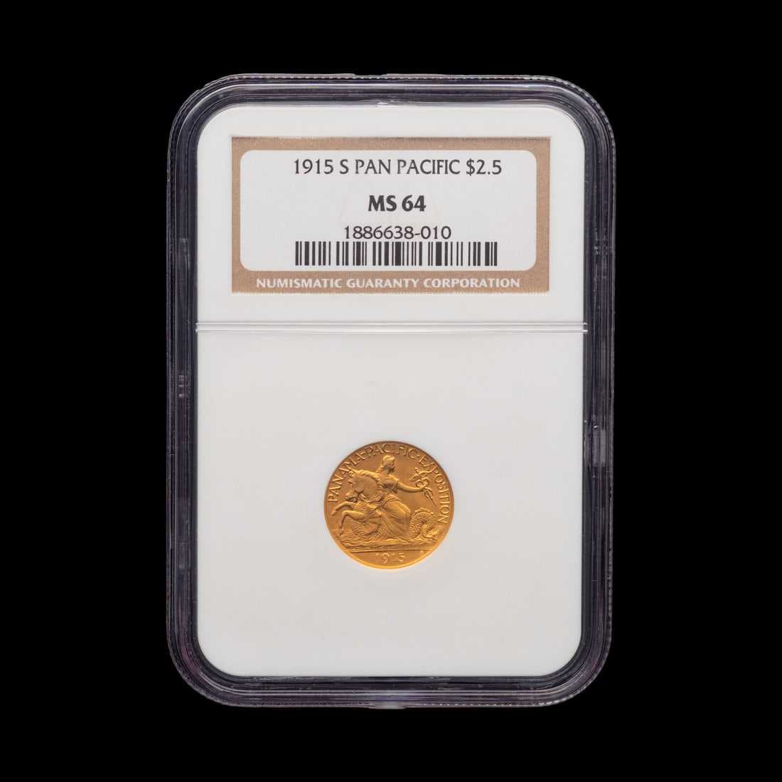 A 1915-S Panama-Pacific Exposition Commemorative $2.50 Gold Coin [NGC MS64] (1 of 2)